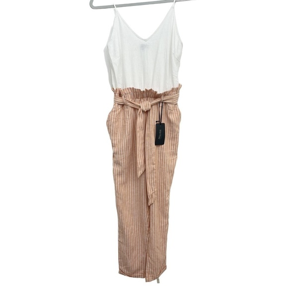 Shinestar Small Jumpsuit Linen Blend Top Viscose Pants Paper Bag Elastic Waist - Picture 1 of 11